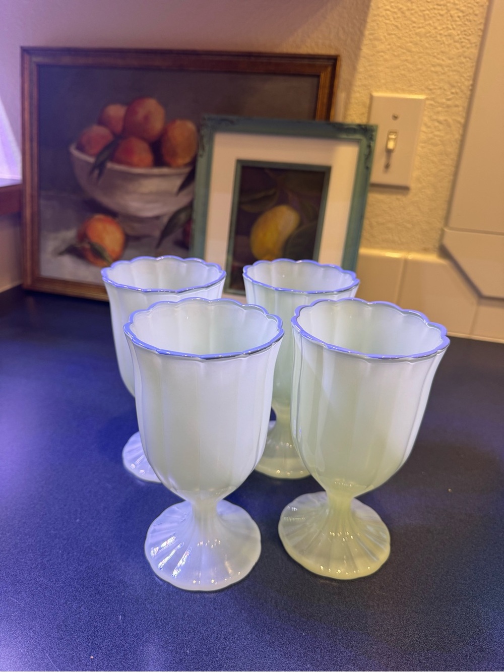 World Market Dahlia Goblet Bar Glass - Set of 4 Jade Green and Purple